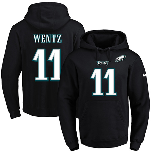 Men's Philadelphia Eagles #11 Carson Wentz Black NFL Pullover Hoodie